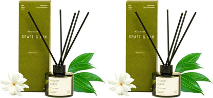 Premium Mayan Copal Reed Diffuser – 3.4 oz Natural Essential Oil Diffuser for Home & Bathroom – Long-Lasting Fragrance with Rattan Scent Sticks – Green Glass Room Decor