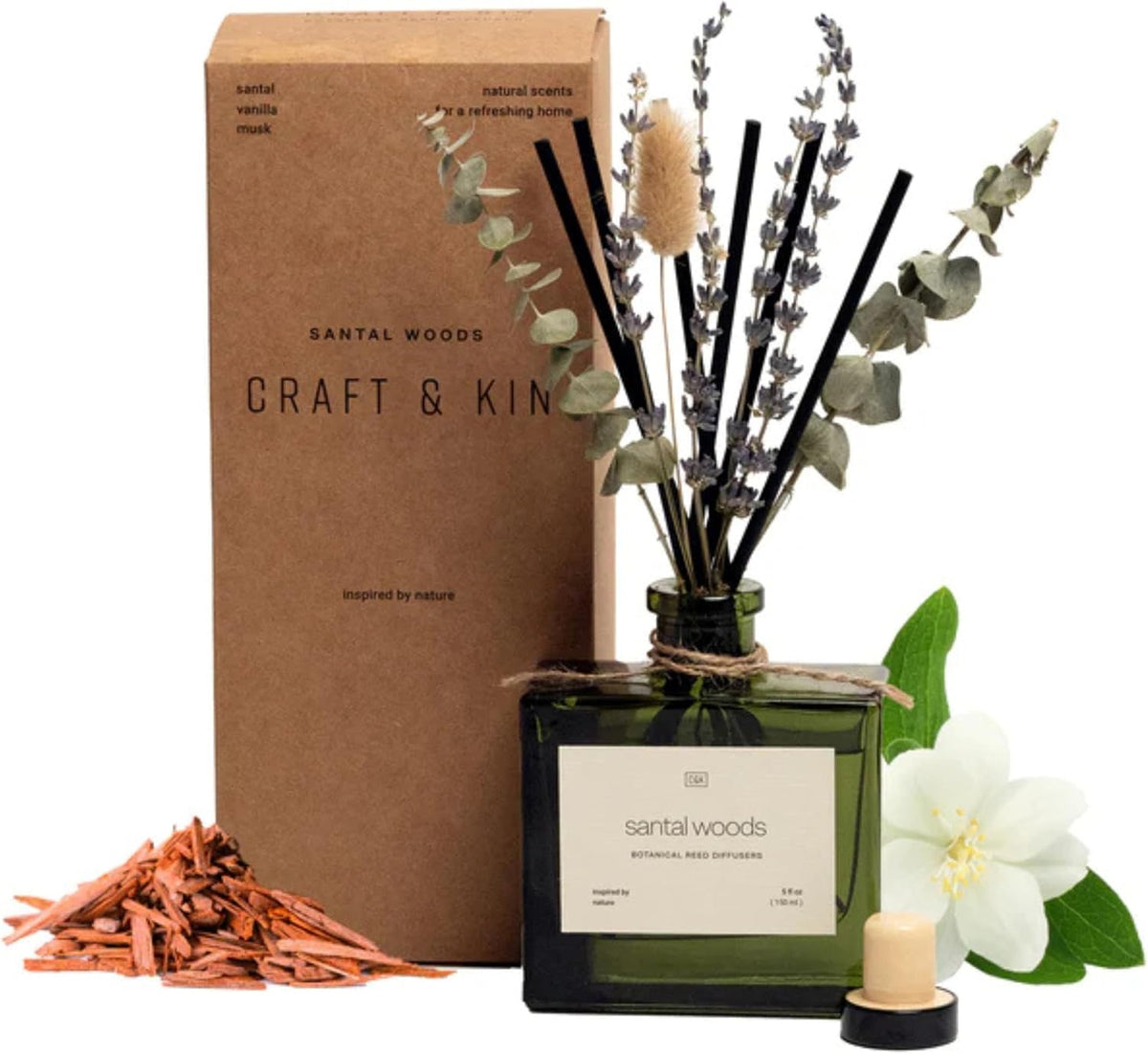 Premium Mayan Copal Reed Diffuser – 3.4 oz Natural Essential Oil Diffuser for Home & Bathroom – Long-Lasting Fragrance with Rattan Scent Sticks – Green Glass Room Decor