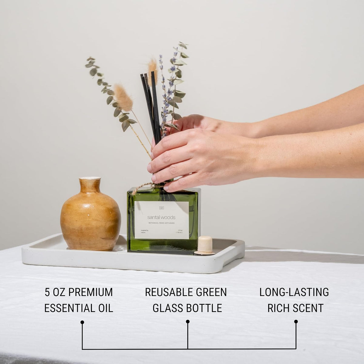 Premium Mayan Copal Reed Diffuser – 3.4 oz Natural Essential Oil Diffuser for Home & Bathroom – Long-Lasting Fragrance with Rattan Scent Sticks – Green Glass Room Decor