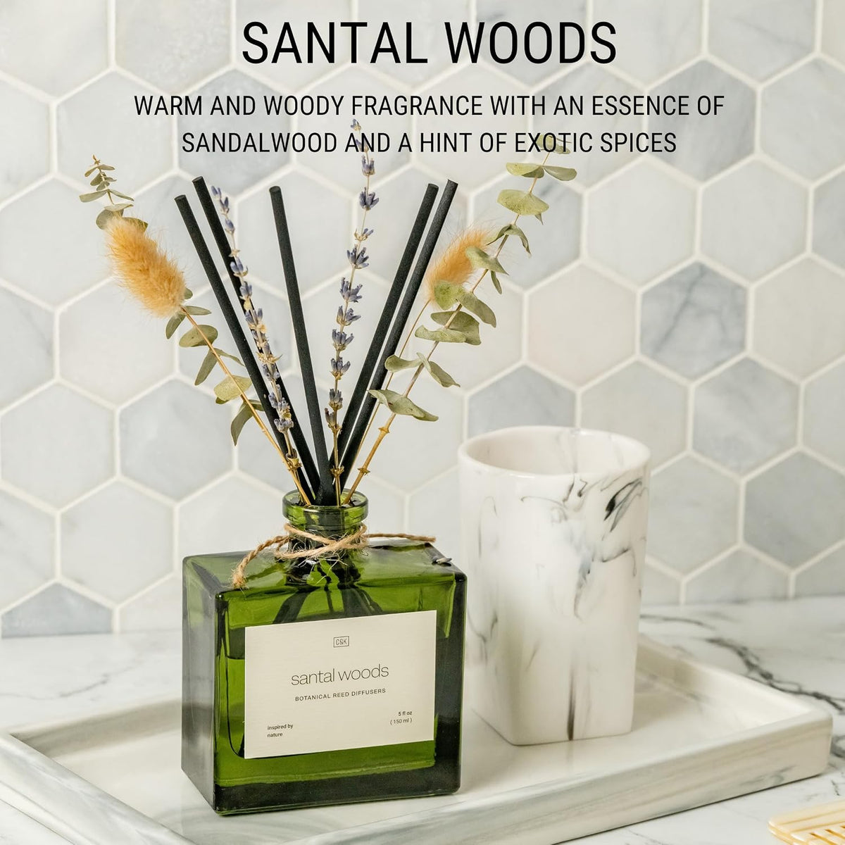 Premium Mayan Copal Reed Diffuser – 3.4 oz Natural Essential Oil Diffuser for Home & Bathroom – Long-Lasting Fragrance with Rattan Scent Sticks – Green Glass Room Decor