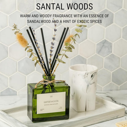Premium Mayan Copal Reed Diffuser – 3.4 oz Natural Essential Oil Diffuser for Home & Bathroom – Long-Lasting Fragrance with Rattan Scent Sticks – Green Glass Room Decor