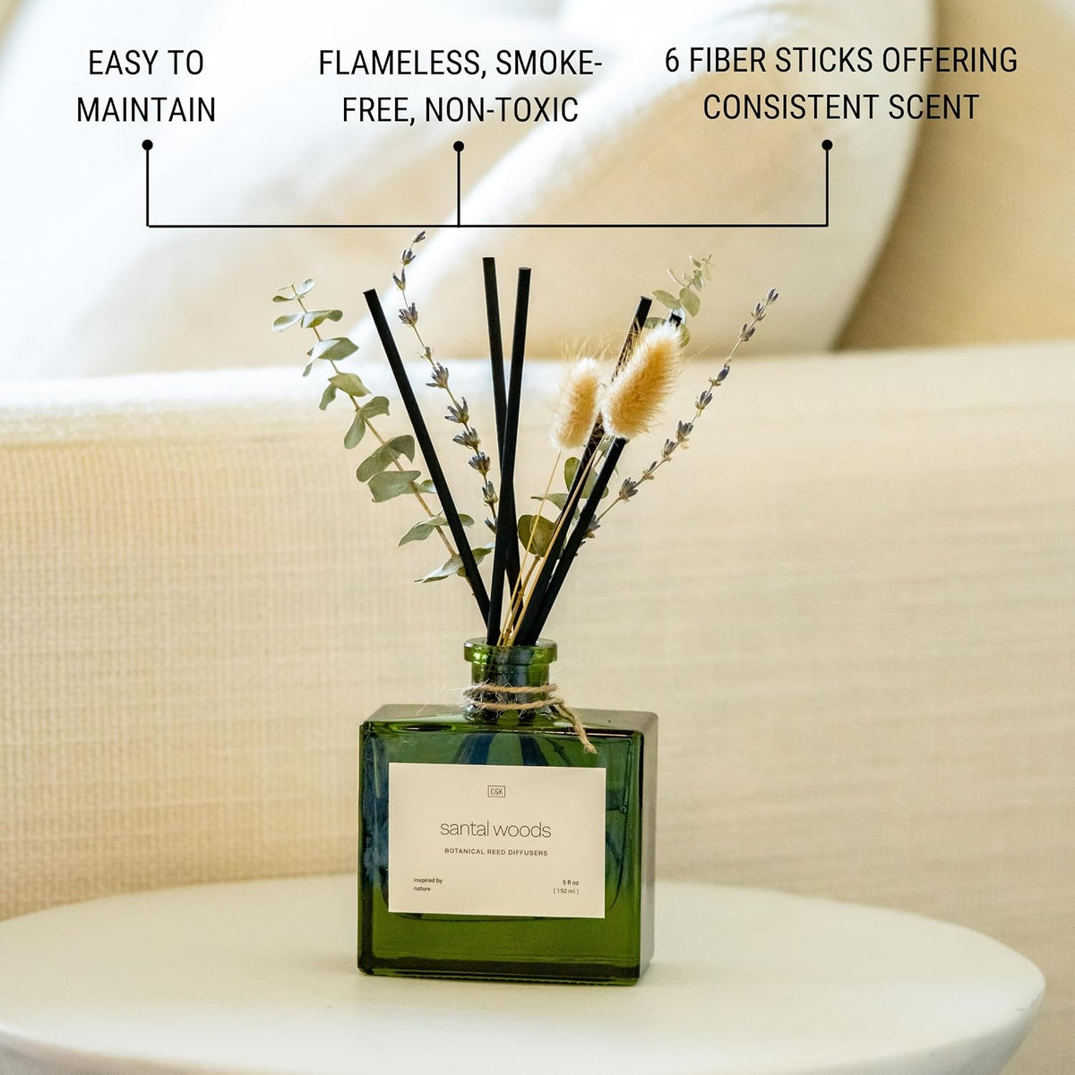 Premium Mayan Copal Reed Diffuser – 3.4 oz Natural Essential Oil Diffuser for Home & Bathroom – Long-Lasting Fragrance with Rattan Scent Sticks – Green Glass Room Decor