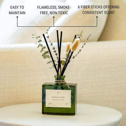 Premium Mayan Copal Reed Diffuser – 3.4 oz Natural Essential Oil Diffuser for Home & Bathroom – Long-Lasting Fragrance with Rattan Scent Sticks – Green Glass Room Decor