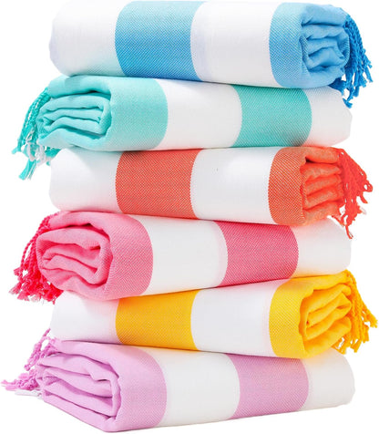 6 Packs Oversized Stripe Turkish Beach Towel 74"x38" Thin Quick Dry Sand Free Pool Bath Swim Towels Extra Large XL Clearance Blanket Adult Travel Vacation Essentials Accessories