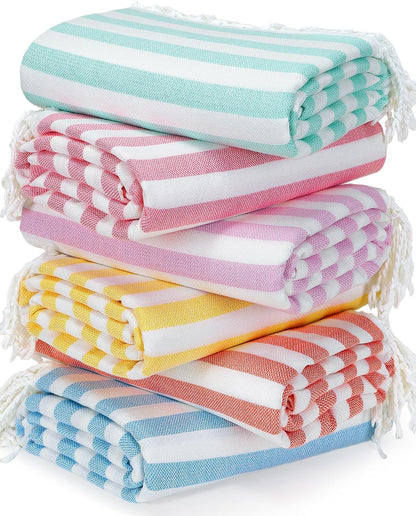 6 Packs Oversized Stripe Turkish Beach Towel 74"x38" Thin Quick Dry Sand Free Pool Bath Swim Towels Extra Large XL Clearance Blanket Adult Travel Vacation Essentials Accessories