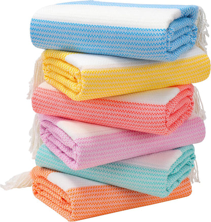 6 Packs Oversized Stripe Turkish Beach Towel 74"x38" Thin Quick Dry Sand Free Pool Bath Swim Towels Extra Large XL Clearance Blanket Adult Travel Vacation Essentials Accessories