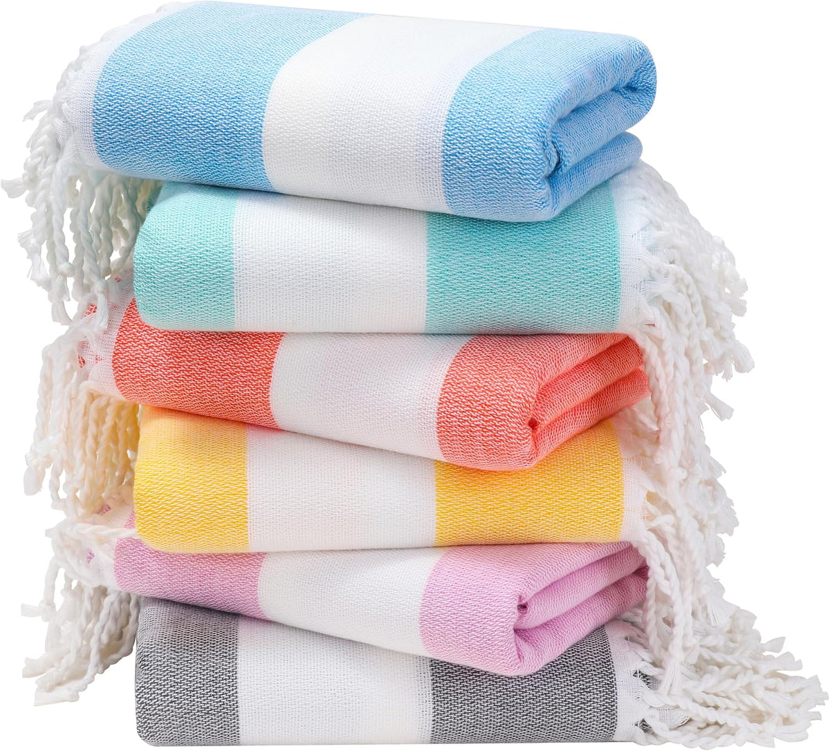 6 Packs Oversized Stripe Turkish Beach Towel 74"x38" Thin Quick Dry Sand Free Pool Bath Swim Towels Extra Large XL Clearance Blanket Adult Travel Vacation Essentials Accessories