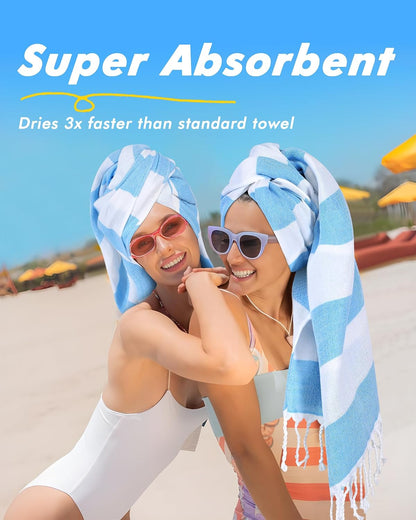 6 Packs Oversized Stripe Turkish Beach Towel 74"x38" Thin Quick Dry Sand Free Pool Bath Swim Towels Extra Large XL Clearance Blanket Adult Travel Vacation Essentials Accessories