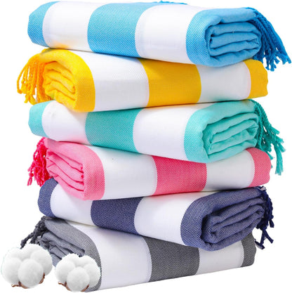 6 Packs Oversized Stripe Turkish Beach Towel 74"x38" Thin Quick Dry Sand Free Pool Bath Swim Towels Extra Large XL Clearance Blanket Adult Travel Vacation Essentials Accessories