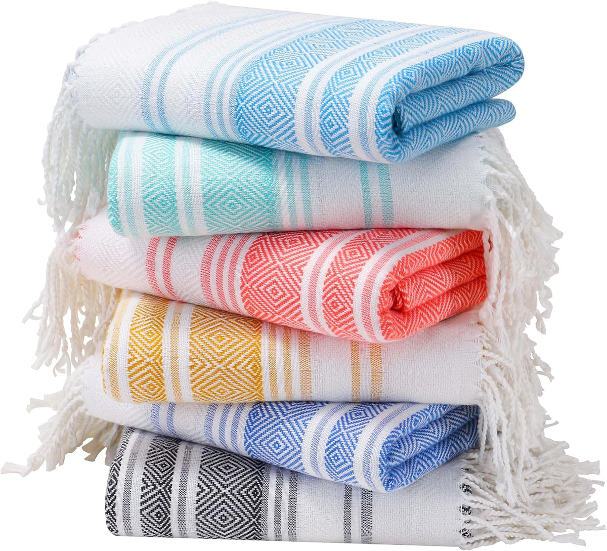 6 Packs Oversized Stripe Turkish Beach Towel 74"x38" Thin Quick Dry Sand Free Pool Bath Swim Towels Extra Large XL Clearance Blanket Adult Travel Vacation Essentials Accessories
