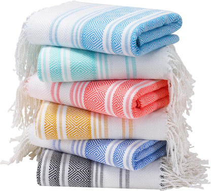 6 Packs Oversized Stripe Turkish Beach Towel 74"x38" Thin Quick Dry Sand Free Pool Bath Swim Towels Extra Large XL Clearance Blanket Adult Travel Vacation Essentials Accessories