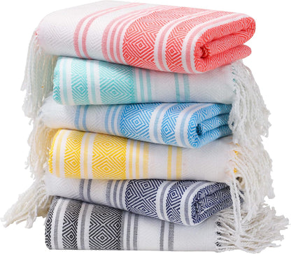 6 Packs Oversized Stripe Turkish Beach Towel 74"x38" Thin Quick Dry Sand Free Pool Bath Swim Towels Extra Large XL Clearance Blanket Adult Travel Vacation Essentials Accessories
