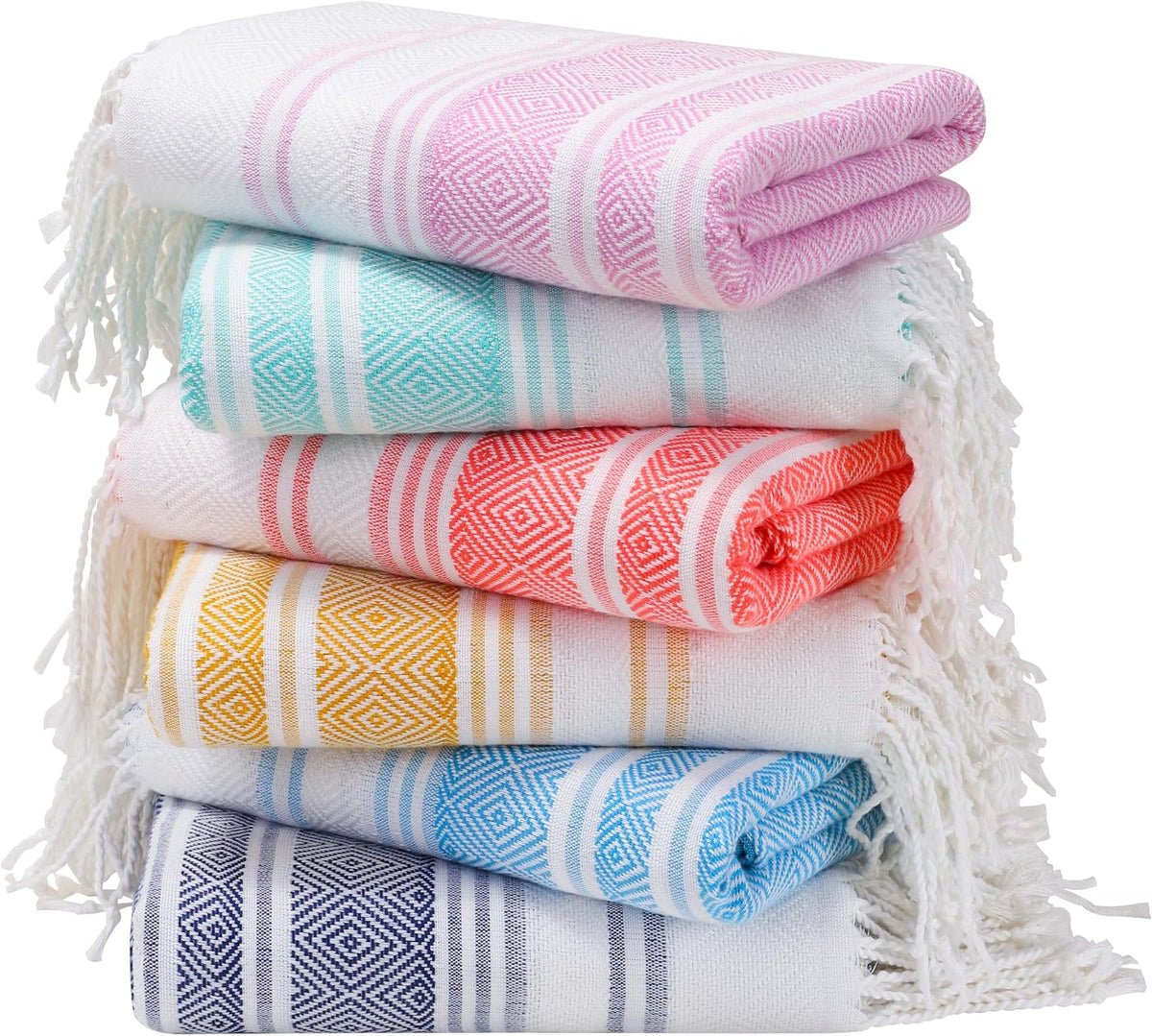 6 Packs Oversized Stripe Turkish Beach Towel 74"x38" Thin Quick Dry Sand Free Pool Bath Swim Towels Extra Large XL Clearance Blanket Adult Travel Vacation Essentials Accessories