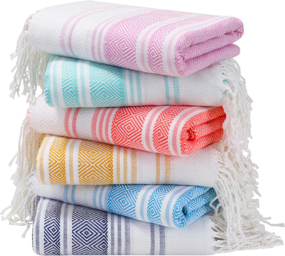 6 Packs Oversized Stripe Turkish Beach Towel 74"x38" Thin Quick Dry Sand Free Pool Bath Swim Towels Extra Large XL Clearance Blanket Adult Travel Vacation Essentials Accessories