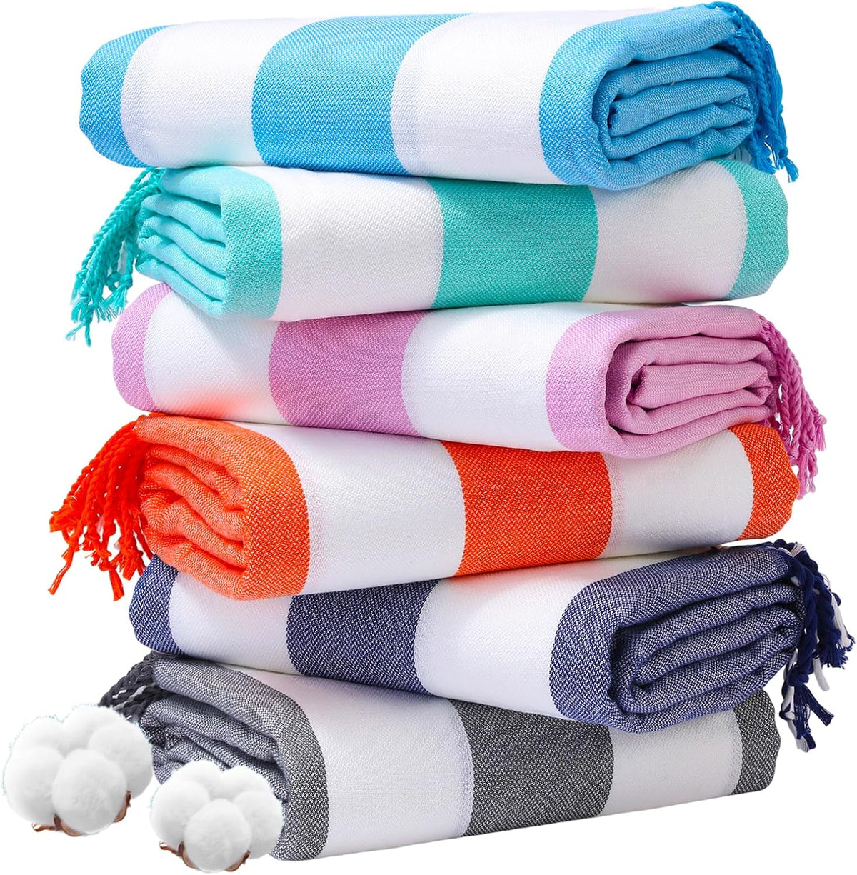 6 Packs Oversized Stripe Turkish Beach Towel 74"x38" Thin Quick Dry Sand Free Pool Bath Swim Towels Extra Large XL Clearance Blanket Adult Travel Vacation Essentials Accessories