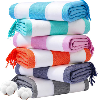 6 Packs Oversized Stripe Turkish Beach Towel 74"x38" Thin Quick Dry Sand Free Pool Bath Swim Towels Extra Large XL Clearance Blanket Adult Travel Vacation Essentials Accessories