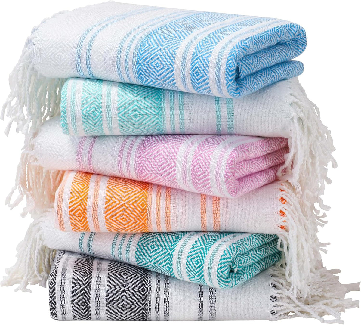 6 Packs Oversized Stripe Turkish Beach Towel 74"x38" Thin Quick Dry Sand Free Pool Bath Swim Towels Extra Large XL Clearance Blanket Adult Travel Vacation Essentials Accessories