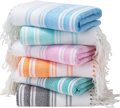 6 Packs Oversized Stripe Turkish Beach Towel 74"x38" Thin Quick Dry Sand Free Pool Bath Swim Towels Extra Large XL Clearance Blanket Adult Travel Vacation Essentials Accessories