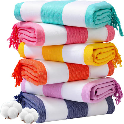 6 Packs Oversized Stripe Turkish Beach Towel 74"x38" Thin Quick Dry Sand Free Pool Bath Swim Towels Extra Large XL Clearance Blanket Adult Travel Vacation Essentials Accessories