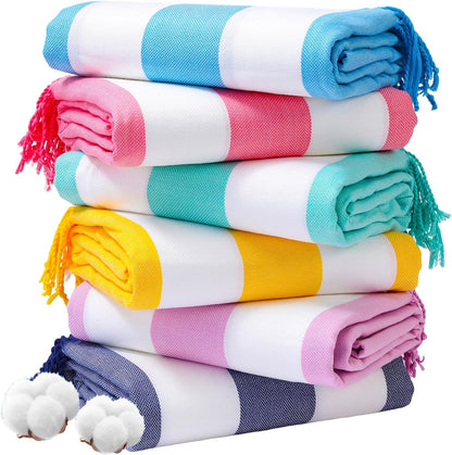 6 Packs Oversized Stripe Turkish Beach Towel 74"x38" Thin Quick Dry Sand Free Pool Bath Swim Towels Extra Large XL Clearance Blanket Adult Travel Vacation Essentials Accessories