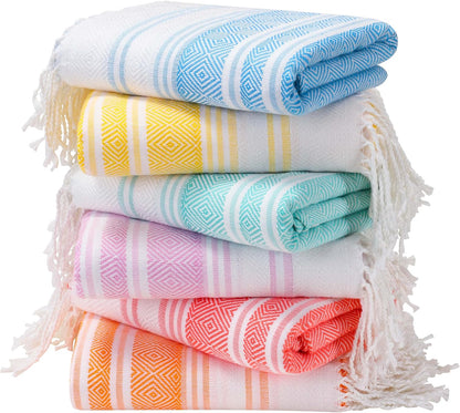 6 Packs Oversized Stripe Turkish Beach Towel 74"x38" Thin Quick Dry Sand Free Pool Bath Swim Towels Extra Large XL Clearance Blanket Adult Travel Vacation Essentials Accessories