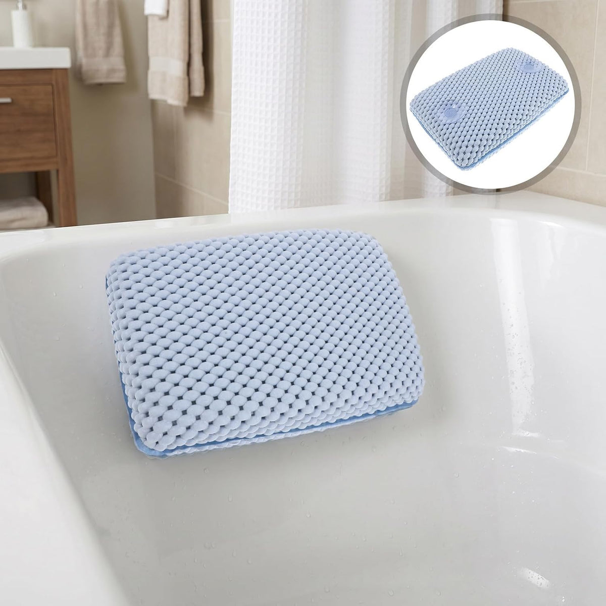 Waterproof Spa Bathtub Pillow with Suction Cups Ergonomic Memory Foam Bath Cushion for Neck and Head Support Non-Slip Soft Bath Pillow for Tub Use