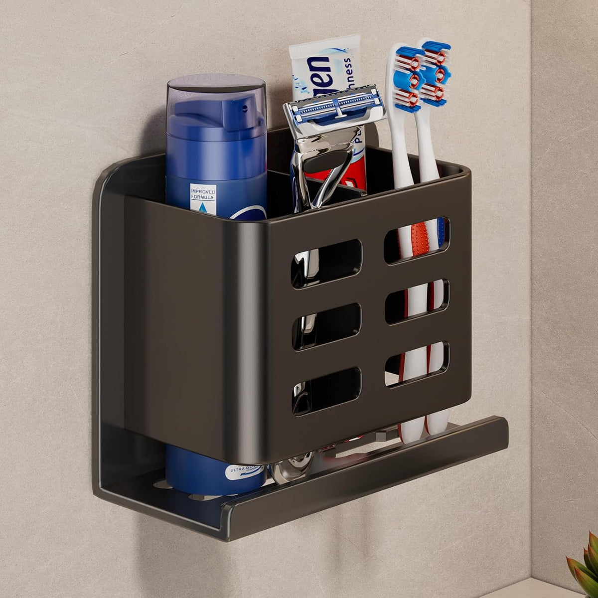 Black Toothbrush Holder wall Mount, Aluminum，No Drilling Required