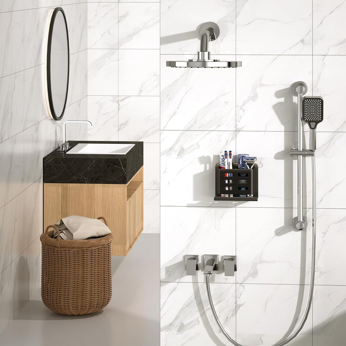 Black Toothbrush Holder wall Mount, Aluminum，No Drilling Required