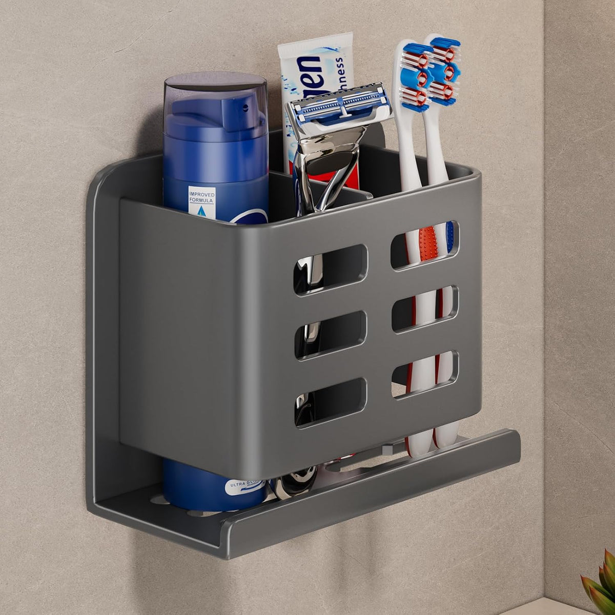 Black Toothbrush Holder wall Mount, Aluminum，No Drilling Required