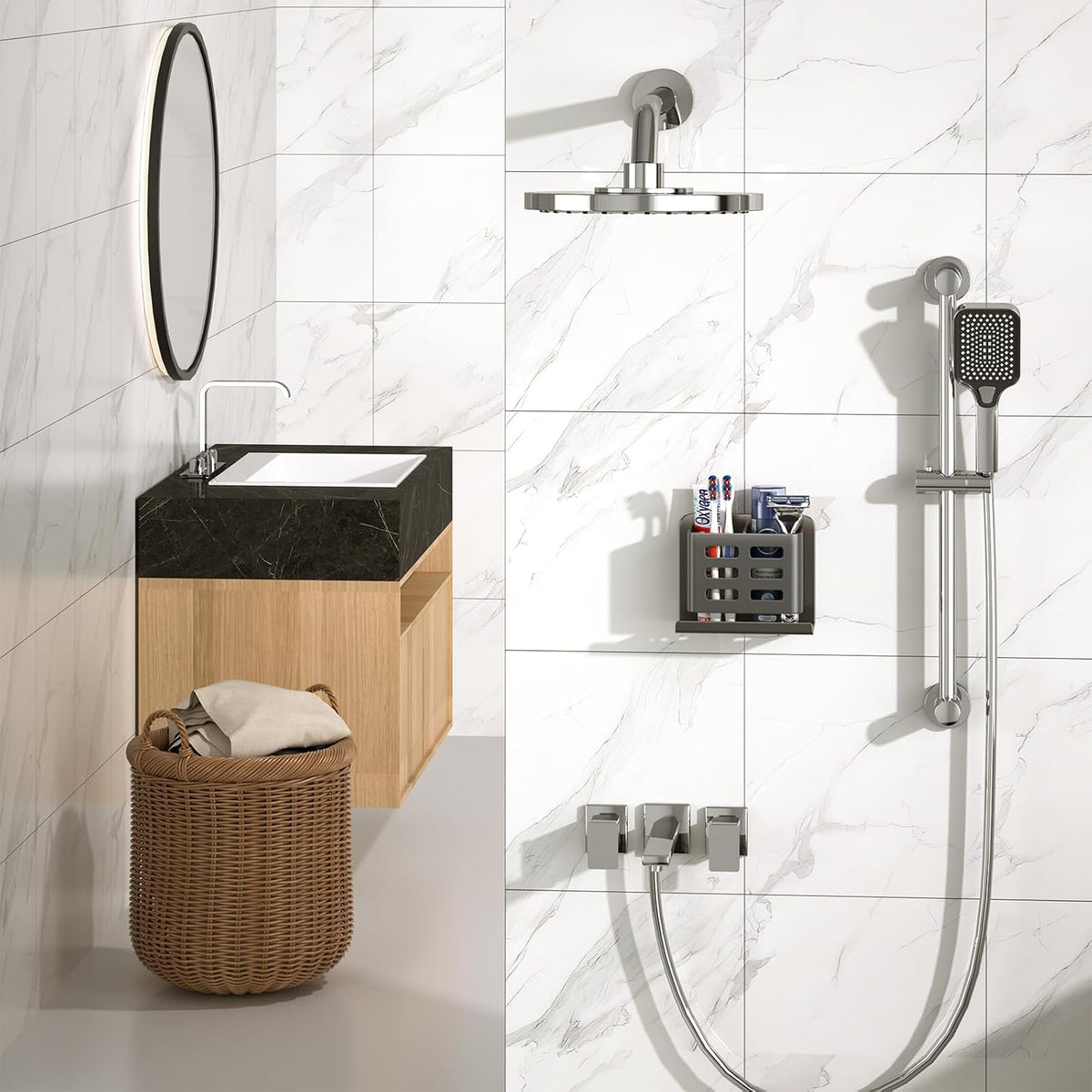 Black Toothbrush Holder wall Mount, Aluminum，No Drilling Required