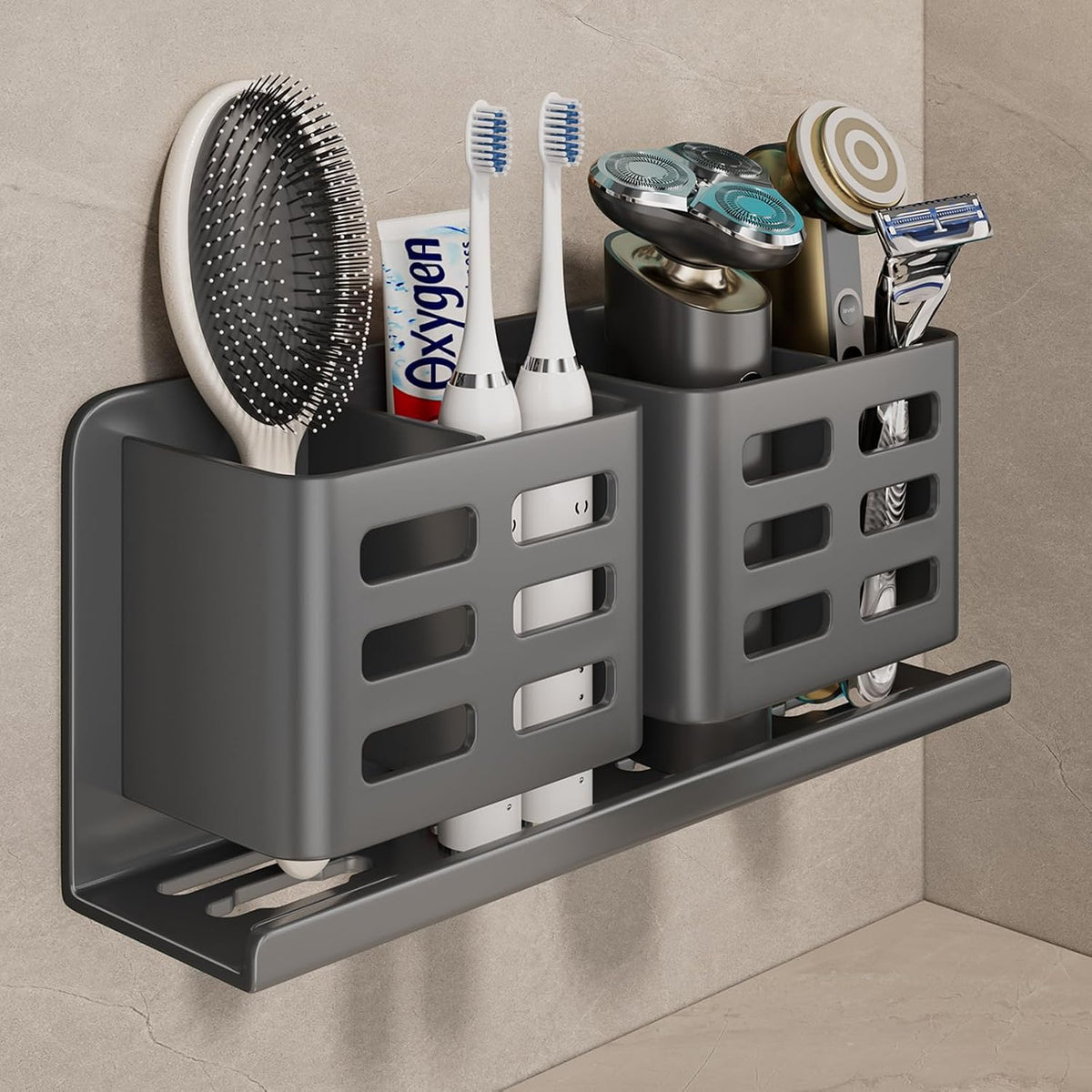 Black Toothbrush Holder wall Mount, Aluminum，No Drilling Required