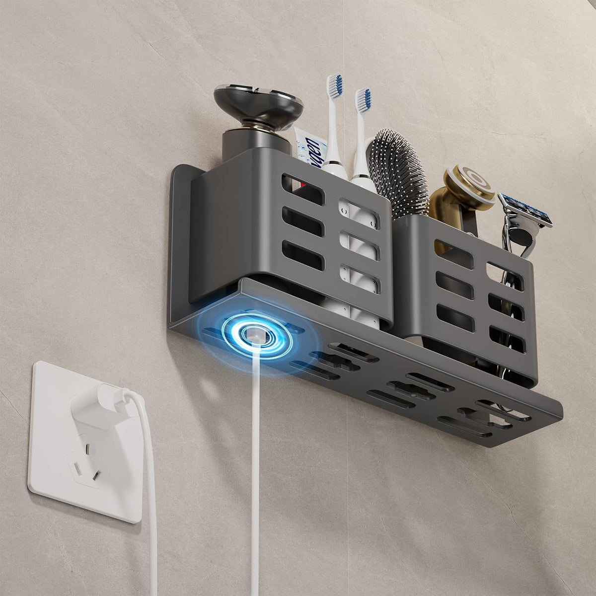 Black Toothbrush Holder wall Mount, Aluminum，No Drilling Required