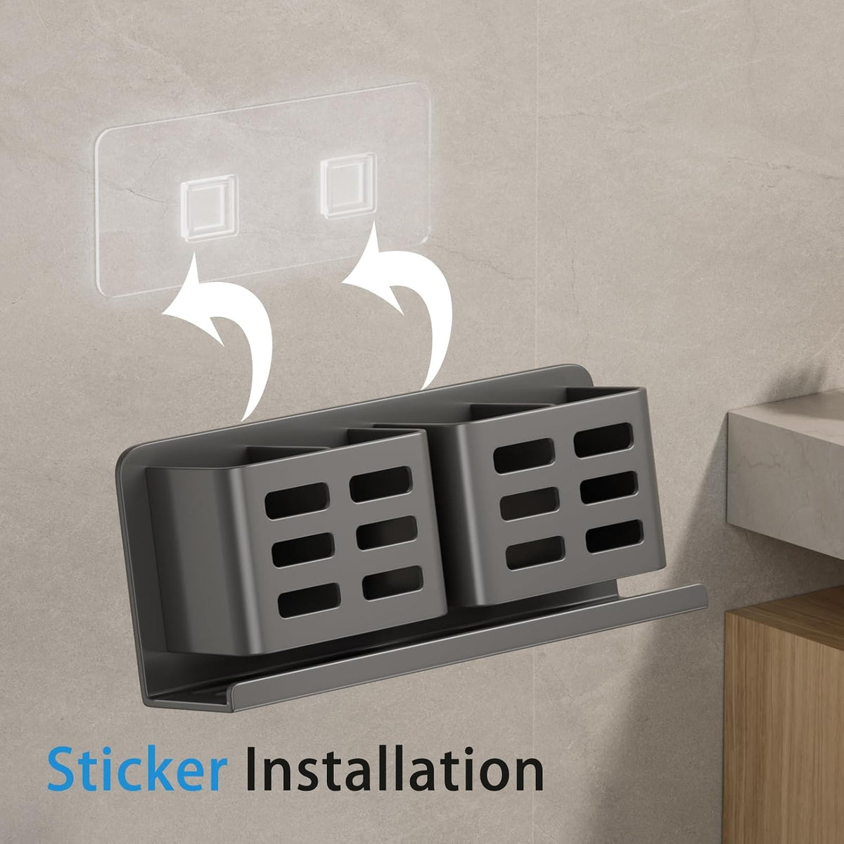 Black Toothbrush Holder wall Mount, Aluminum，No Drilling Required