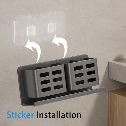 Black Toothbrush Holder wall Mount, Aluminum，No Drilling Required