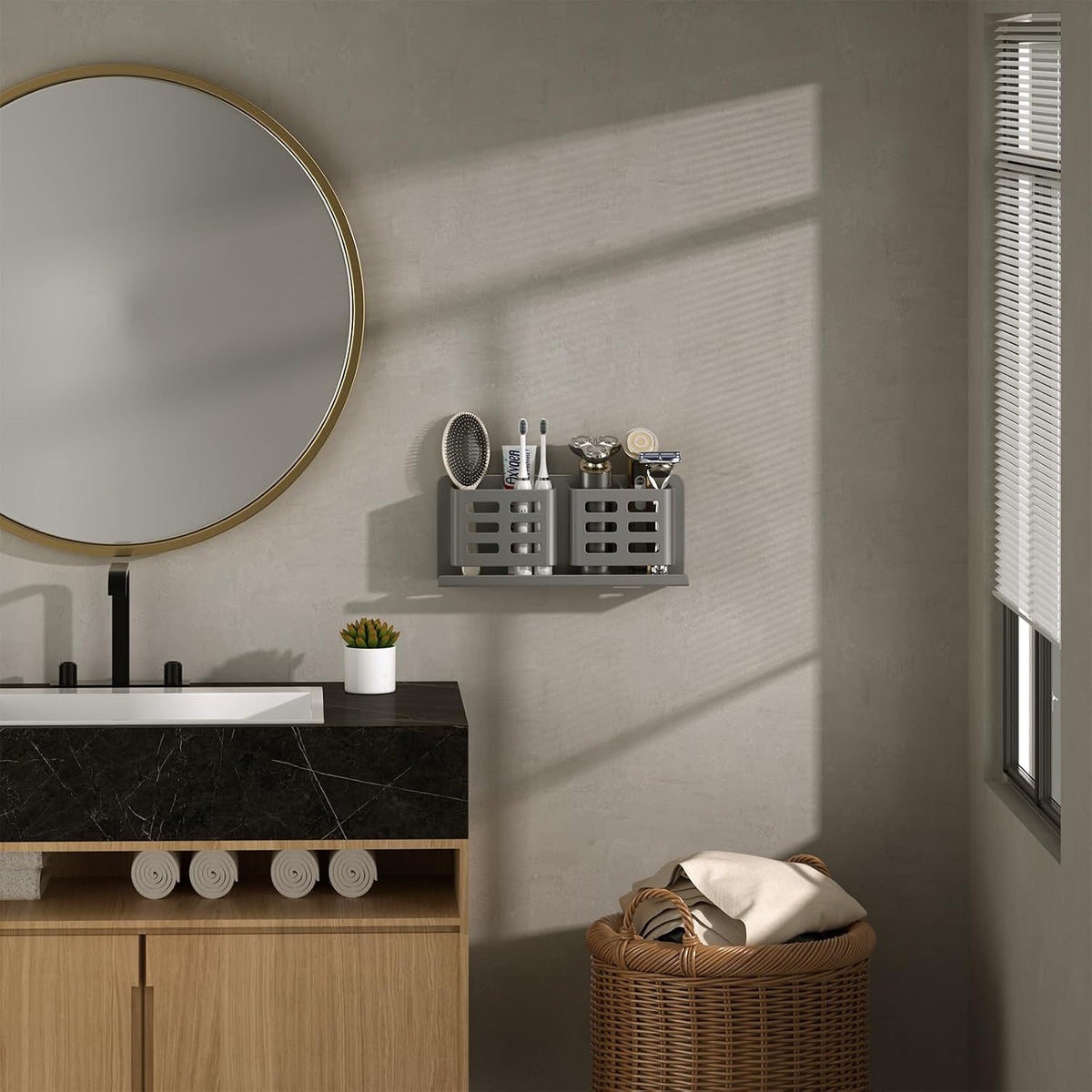Black Toothbrush Holder wall Mount, Aluminum，No Drilling Required