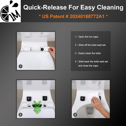 Family Toilet Seat, Patented Slow Close & Quick Releasing Technology, Anti-Wiggling, Easy to Install and Clean, Standard Elongated with Toddler Seat Built In (1 Piece)