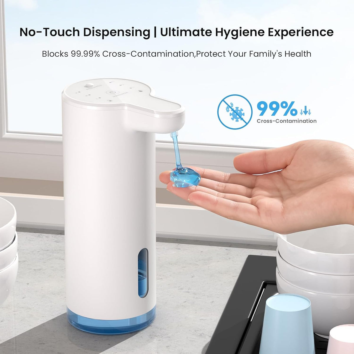 Automatic Soap Dispenser Touchless(Upgrade Auto & Manual Dual Modes),Quiet Design, Adjustable Volume, IPX7, Rechargeable, Thick & Thin Dish/Hand Soap Compatible for Bathroom & Kitchen