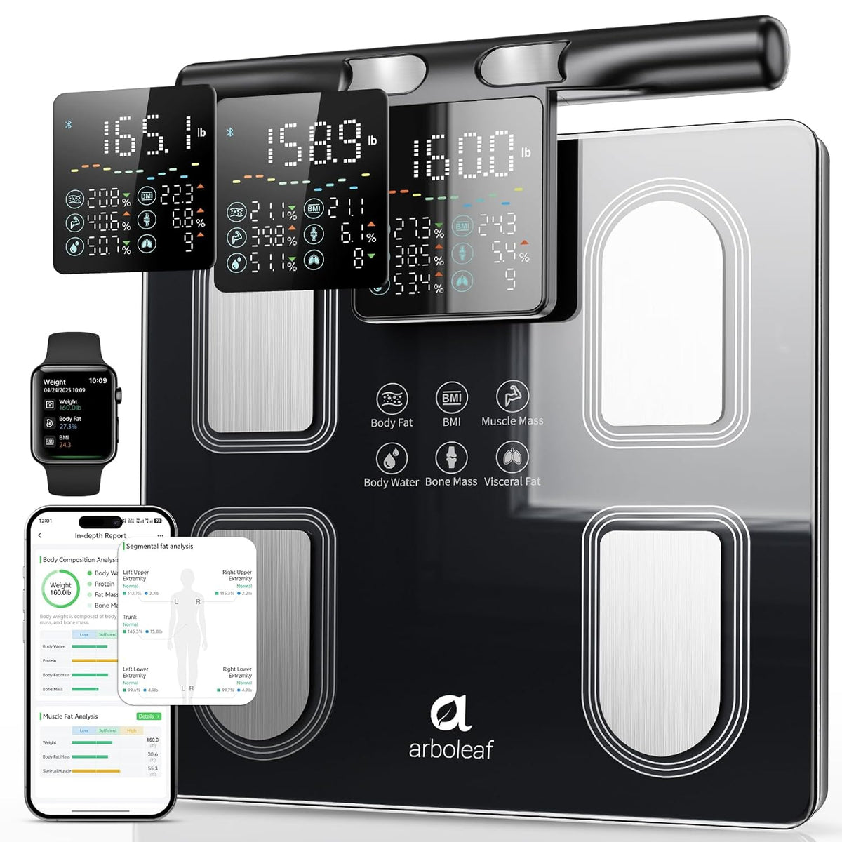 8-Electrode Body Composition Scale with Handle Display, Black
