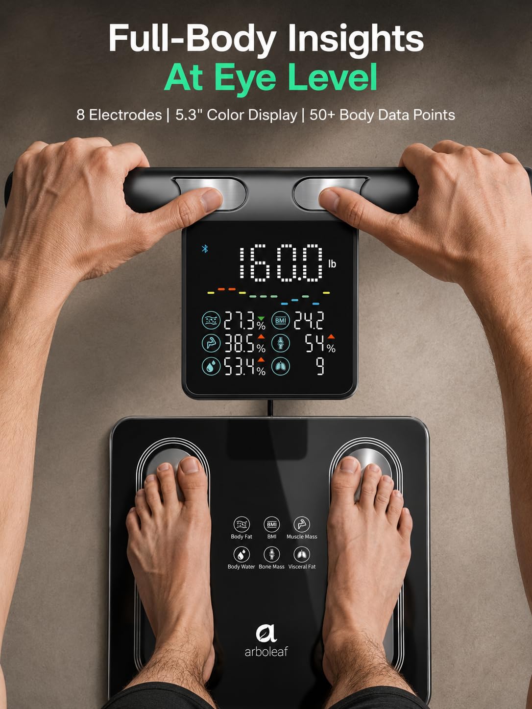 8-Electrode Body Composition Scale with Handle Display, Black