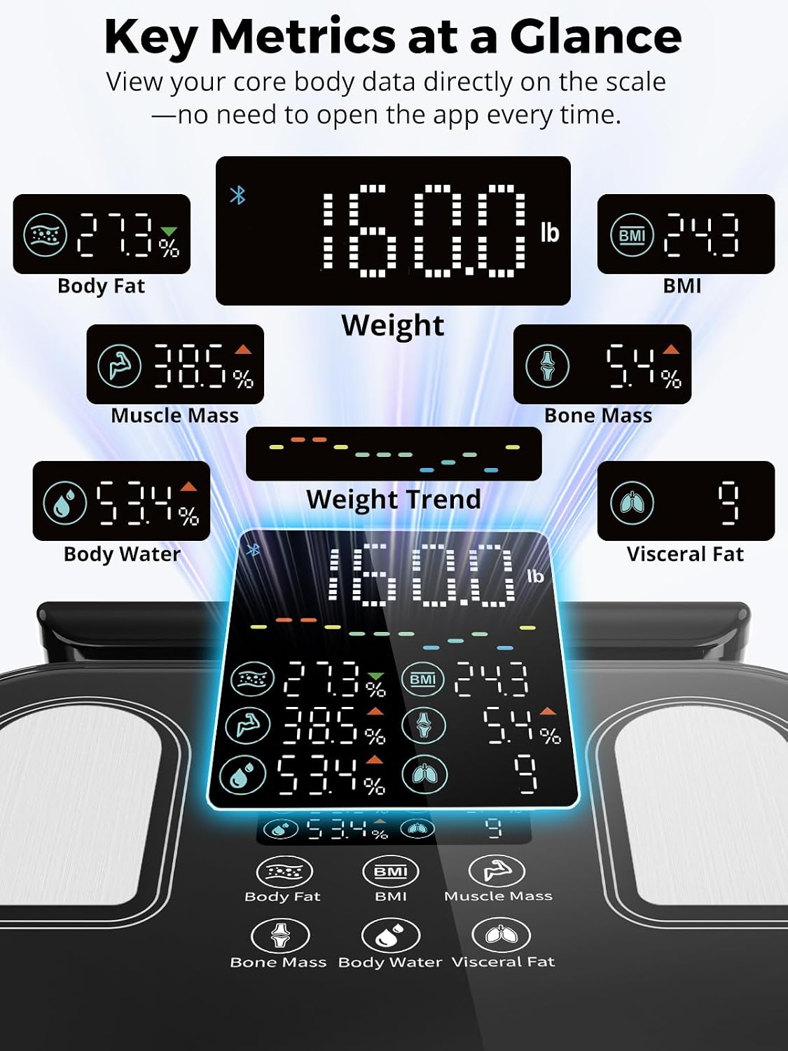 8-Electrode Body Composition Scale with Handle Display, Black