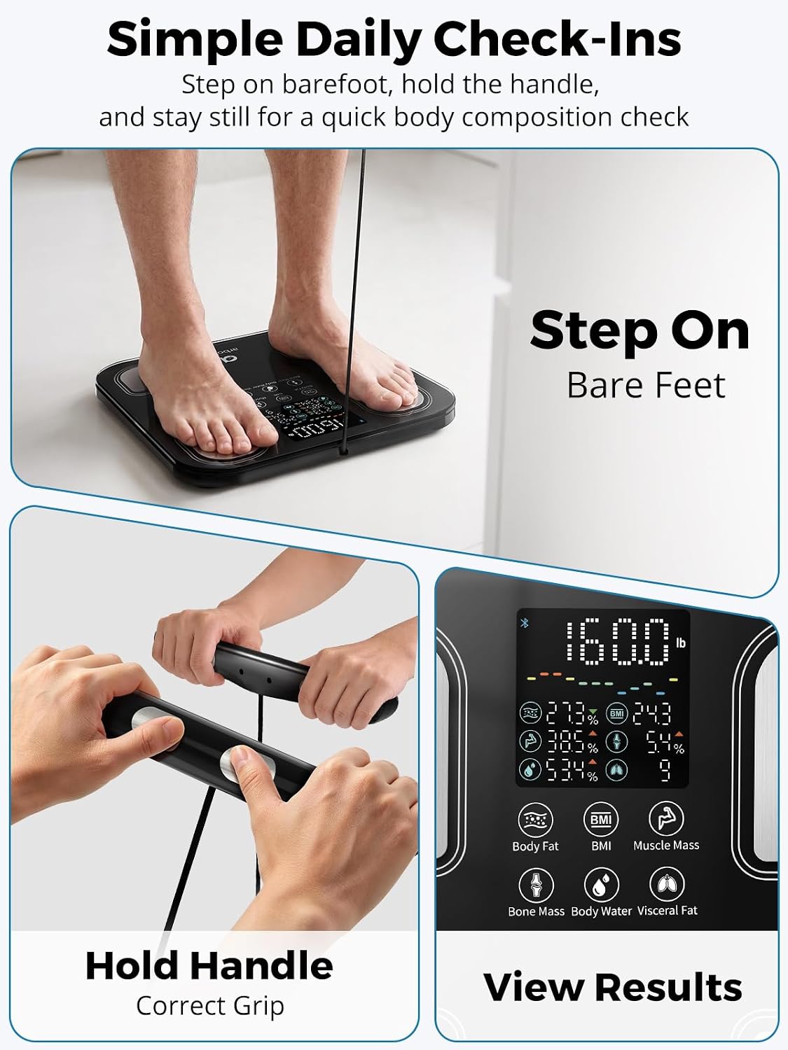 8-Electrode Body Composition Scale with Handle Display, Black