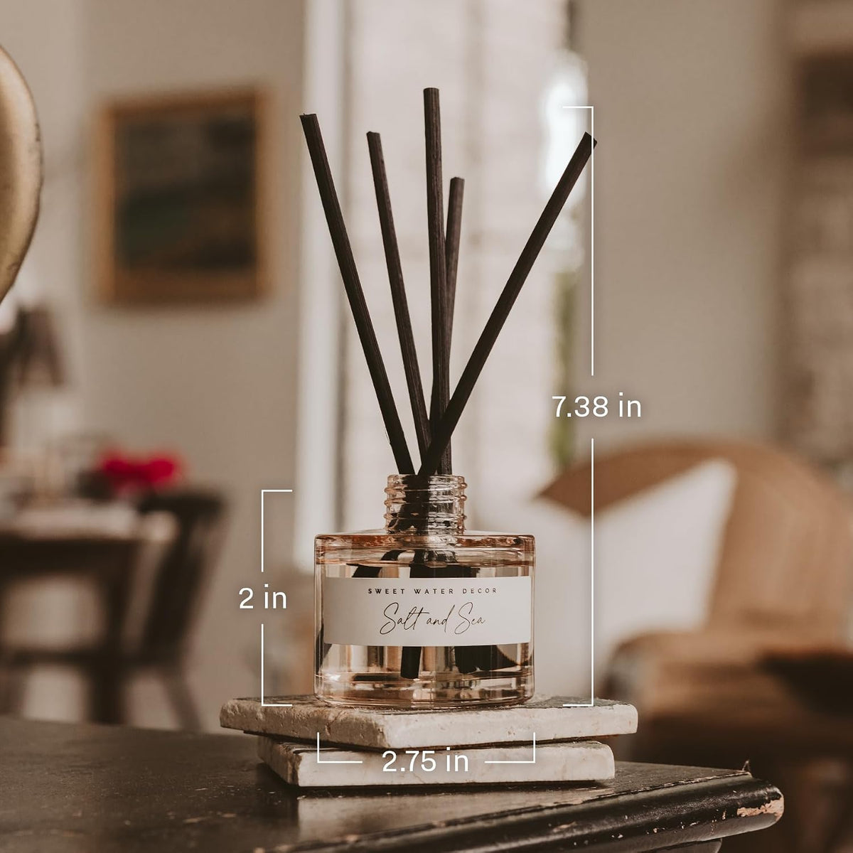 Salt and Sea Reed Diffuser - Sea Salt, Citrus, Musk & Amber Scent - Long-Lasting 4 Month Home Fragrance, Non-Toxic, Aesthetic Home & Bathroom Decor, Made in USA, 3.5 Fl Oz