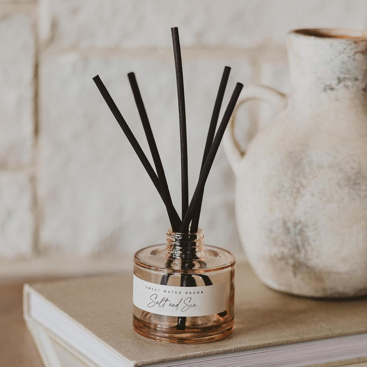 Salt and Sea Reed Diffuser - Sea Salt, Citrus, Musk & Amber Scent - Long-Lasting 4 Month Home Fragrance, Non-Toxic, Aesthetic Home & Bathroom Decor, Made in USA, 3.5 Fl Oz