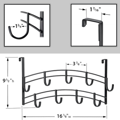 LYNK Professional® Home™ Over the Door Hooks - 9 Hook – Over the Door Coat Rack - Over the Door Hanger - Hanging Towels or Clothes - Bathroom, Bedroom, Laundry Room - Lifetime Ltd. Warranty, Black