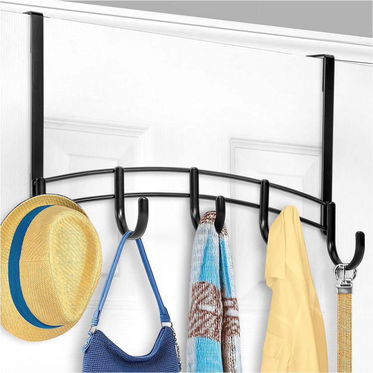 LYNK Professional® Home™ Over the Door Hooks - 9 Hook – Over the Door Coat Rack - Over the Door Hanger - Hanging Towels or Clothes - Bathroom, Bedroom, Laundry Room - Lifetime Ltd. Warranty, Black
