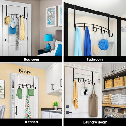 LYNK Professional® Home™ Over the Door Hooks - 9 Hook – Over the Door Coat Rack - Over the Door Hanger - Hanging Towels or Clothes - Bathroom, Bedroom, Laundry Room - Lifetime Ltd. Warranty, Black