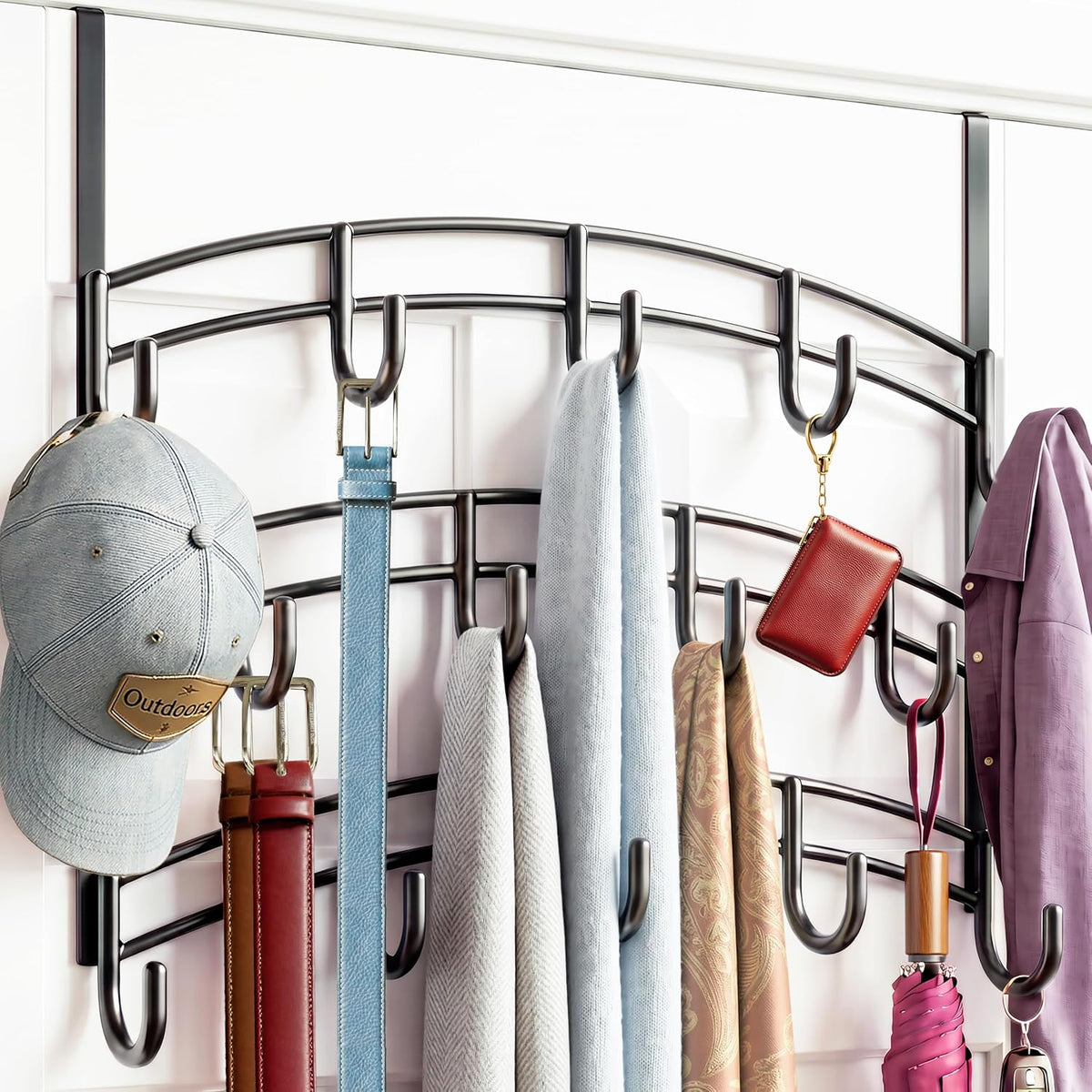 LYNK Professional® Home™ Over the Door Hooks - 9 Hook – Over the Door Coat Rack - Over the Door Hanger - Hanging Towels or Clothes - Bathroom, Bedroom, Laundry Room - Lifetime Ltd. Warranty, Black