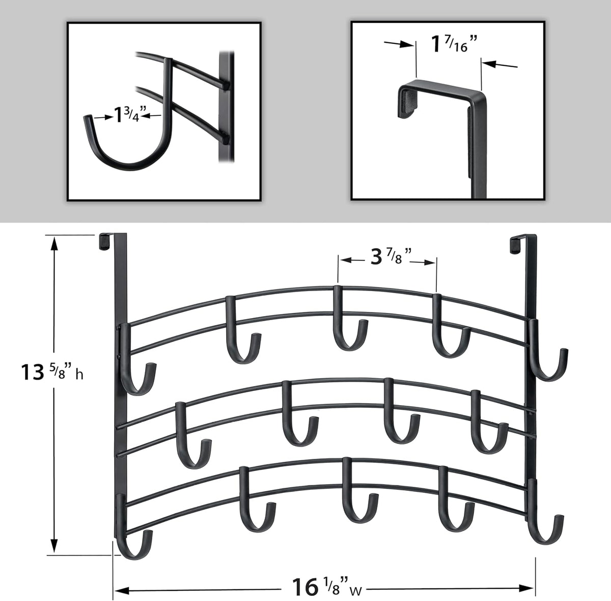 LYNK Professional® Home™ Over the Door Hooks - 9 Hook – Over the Door Coat Rack - Over the Door Hanger - Hanging Towels or Clothes - Bathroom, Bedroom, Laundry Room - Lifetime Ltd. Warranty, Black