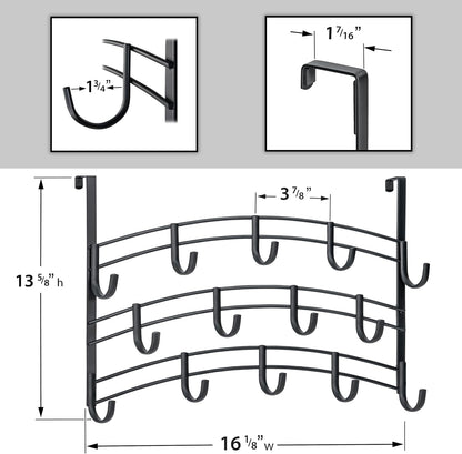 LYNK Professional® Home™ Over the Door Hooks - 9 Hook – Over the Door Coat Rack - Over the Door Hanger - Hanging Towels or Clothes - Bathroom, Bedroom, Laundry Room - Lifetime Ltd. Warranty, Black
