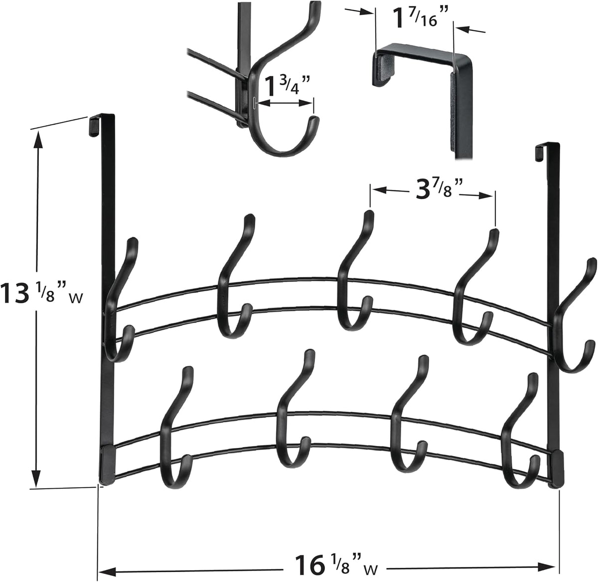 LYNK Professional® Home™ Over the Door Hooks - 9 Hook – Over the Door Coat Rack - Over the Door Hanger - Hanging Towels or Clothes - Bathroom, Bedroom, Laundry Room - Lifetime Ltd. Warranty, Black